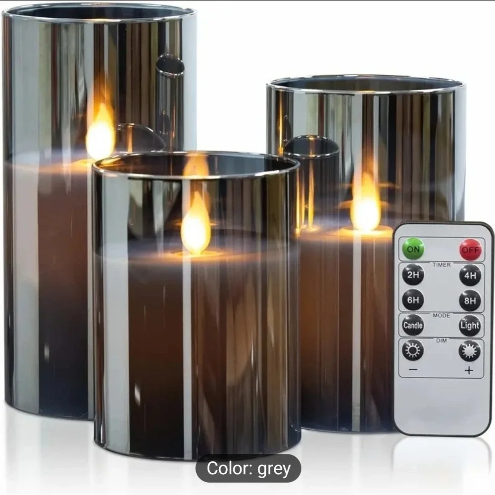Acrylic Flameless Candles with Remote &‎ Timer, 3 Pack Dimmable Flickering LED